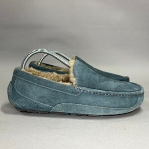 UGG Ascot Slippers Men 8 Blue Suede Shearling Lined Comfort Casual Slip On Shoes